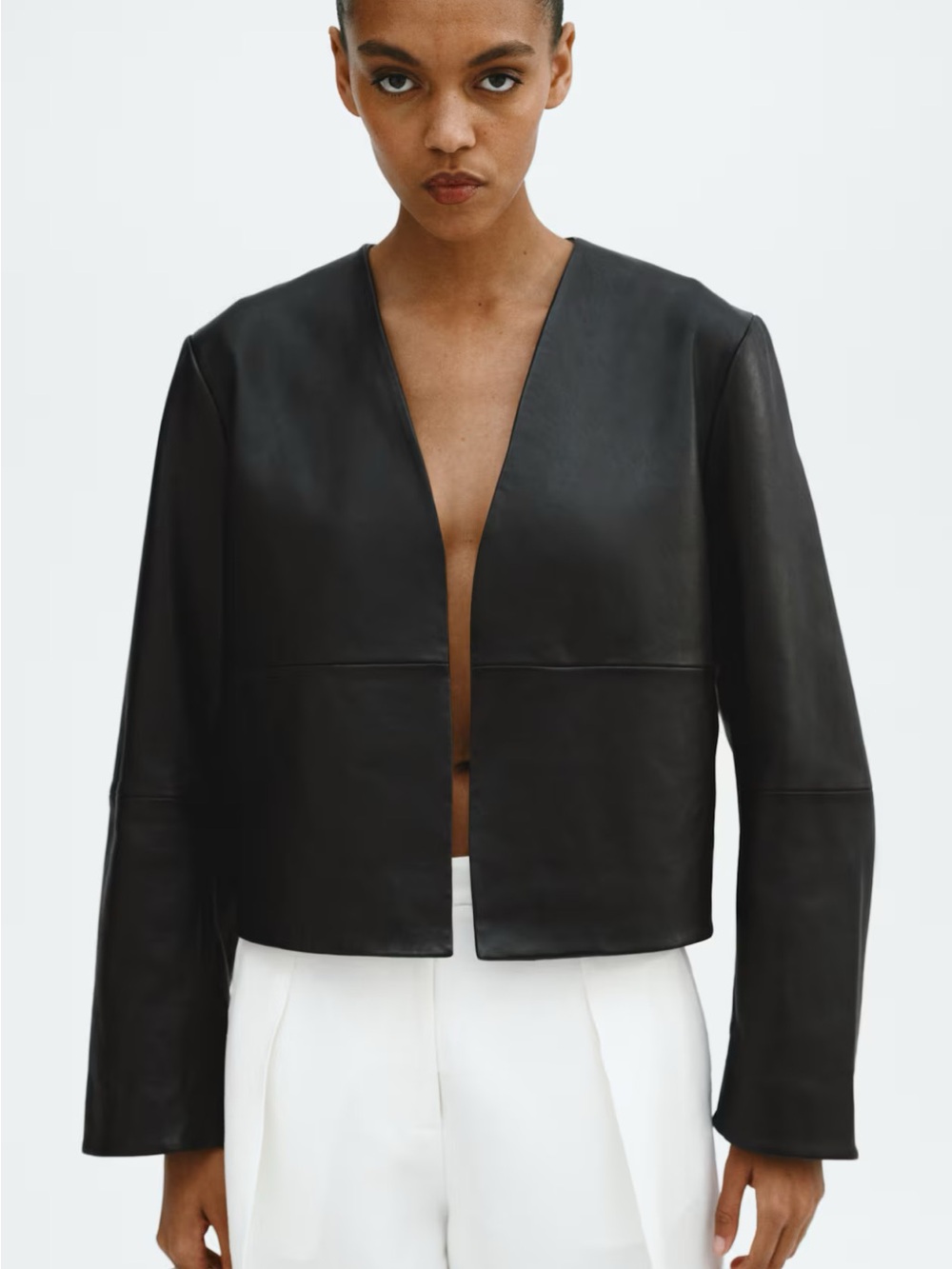 H&M Black Cropped Leather Jacket
